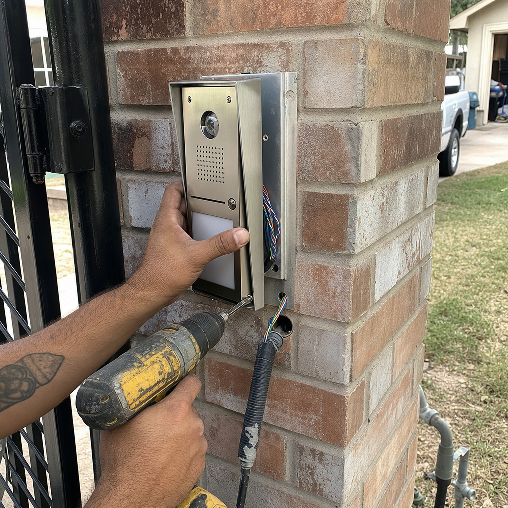 Gate access control system installation by technician in Von Ormy, TX